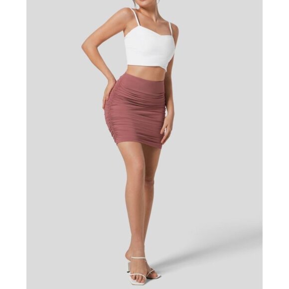 Halara High Waisted Ruched Bodycon Casual Mini Skirt Sz Small Pink Pull On - Picture 1 of 10